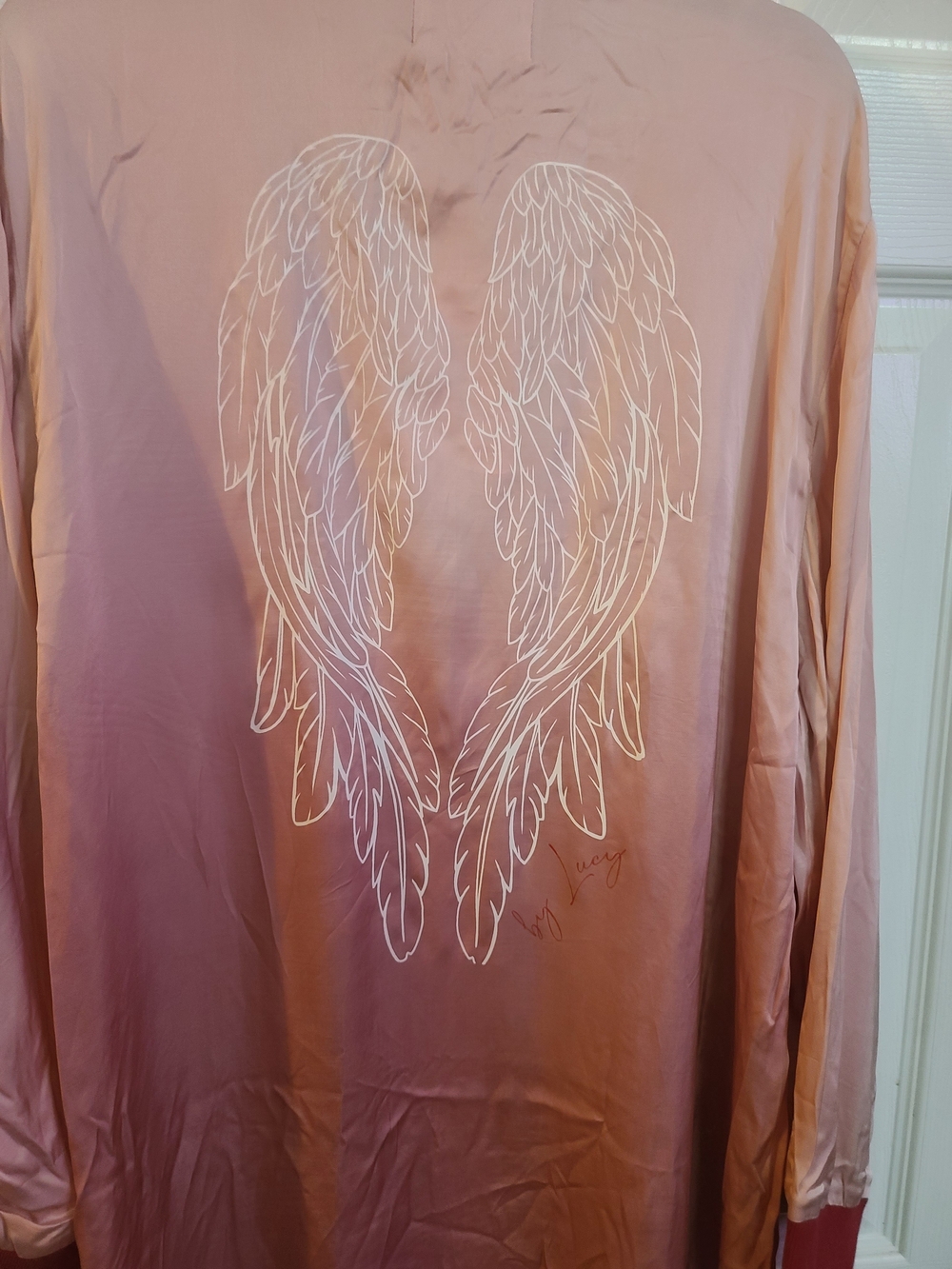 Ombre Angel Wing Long Sleeve Duster - Pink to Burgundy